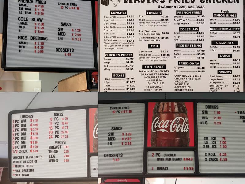 Leader's Fried Chicken - St. Amant Menu
