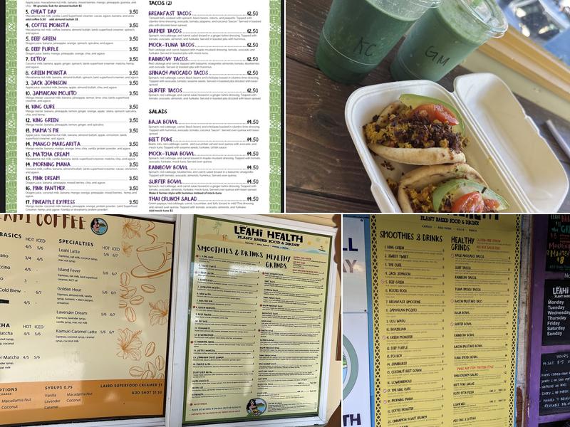 Leahi Health Kaimuki Menu