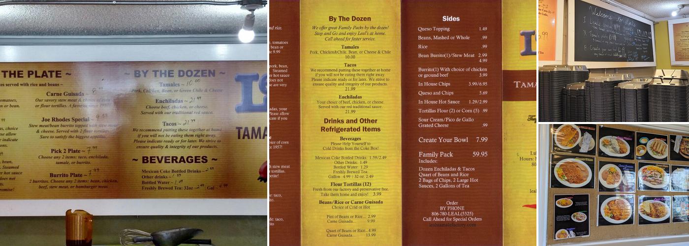 Leal's Tamale Factory Menu