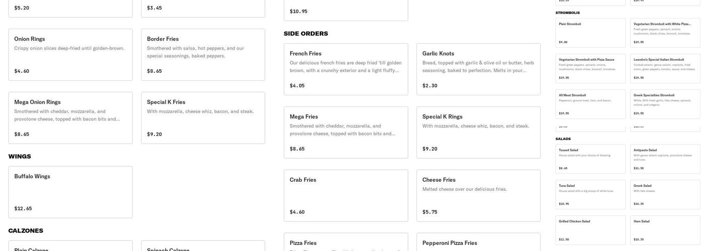 Leandro's Pizza House Menu