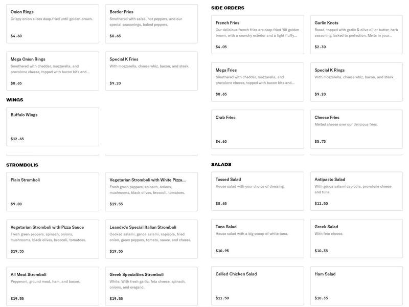 Leandro's Pizza House Menu