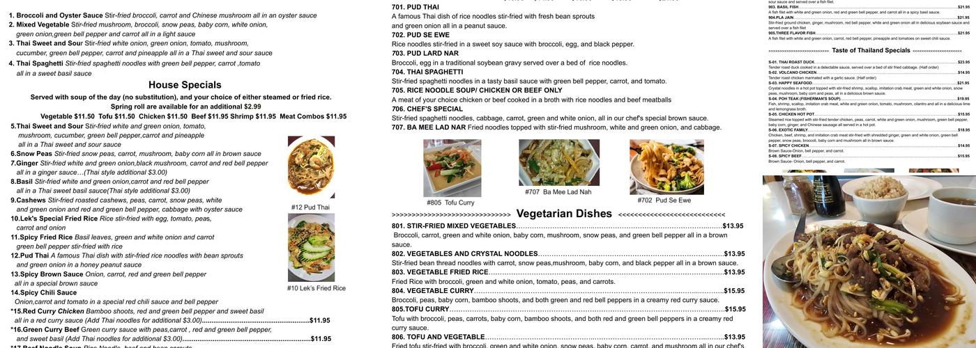 Lek's Taste of Thailand Menu