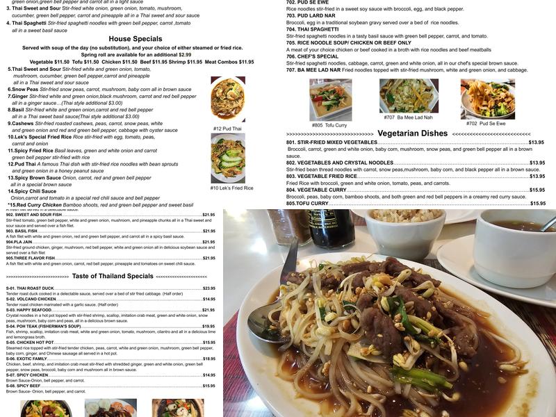 Lek's Taste of Thailand Menu
