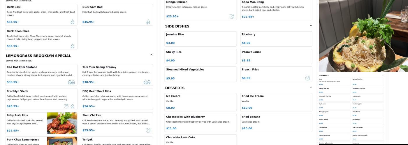 Lemongrass Brooklyn Menu