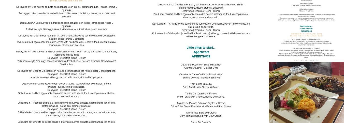 Lempira Restaurant Menu