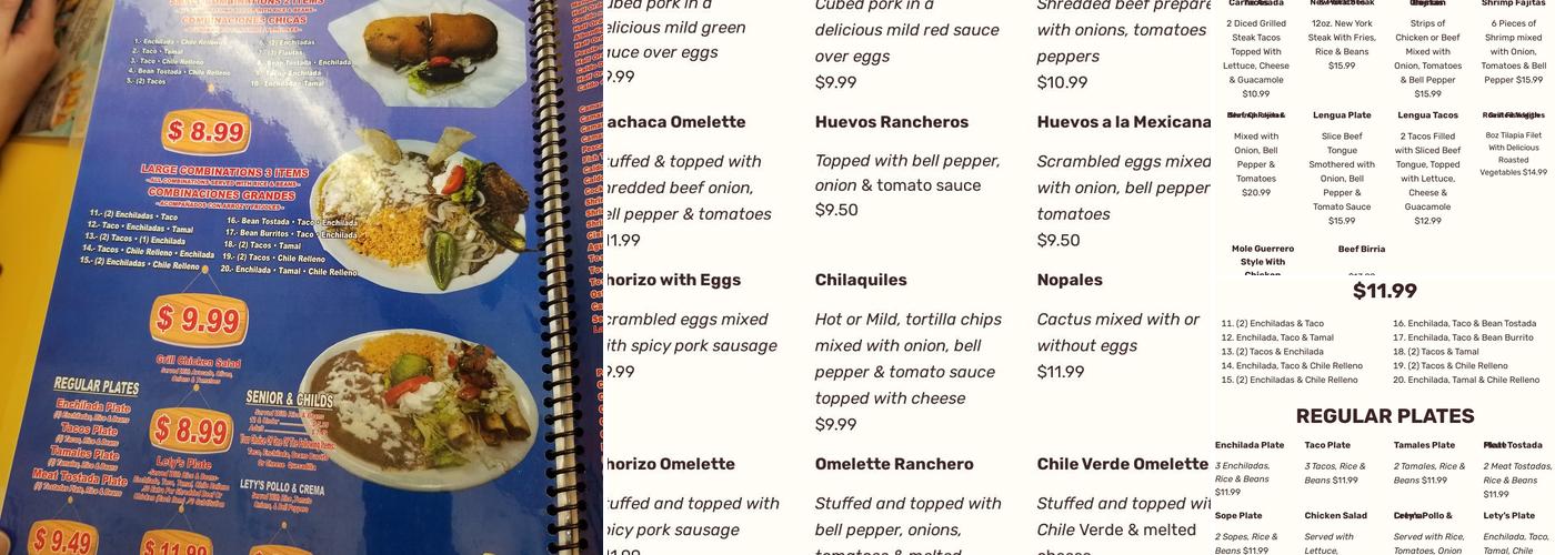 Lety's Restaurant Menu