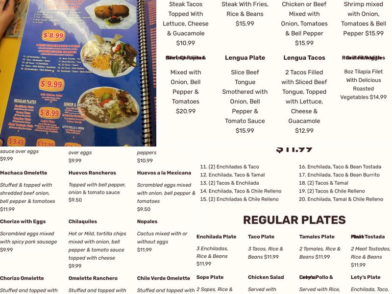 Lety's Restaurant Menu