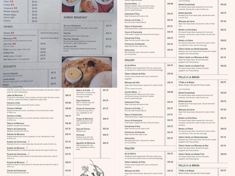 Lima Restaurant Menu