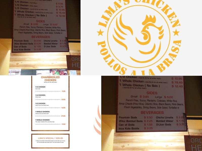 Lima's Charbroiled Chicken Menu