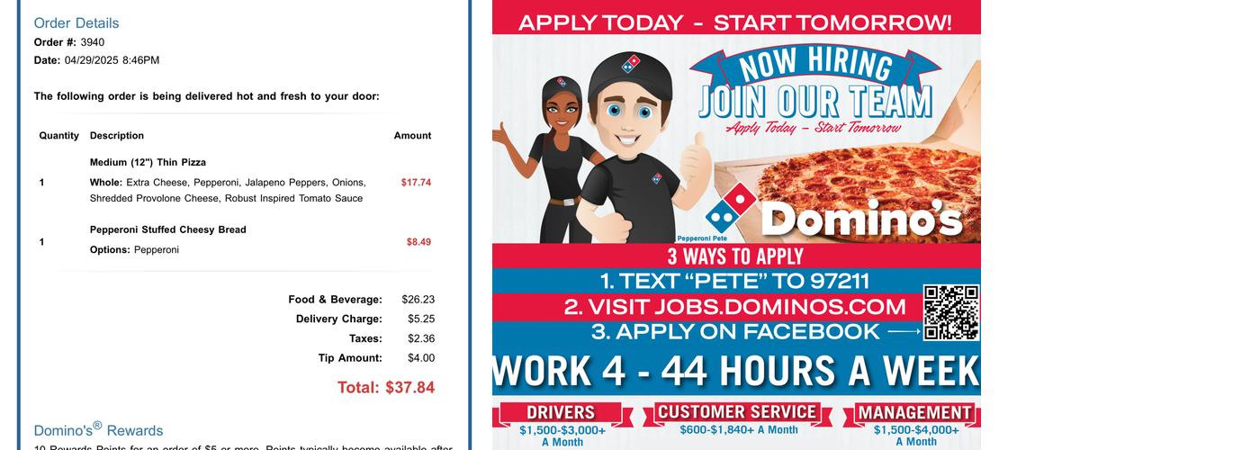 Domino's Pizza Menu