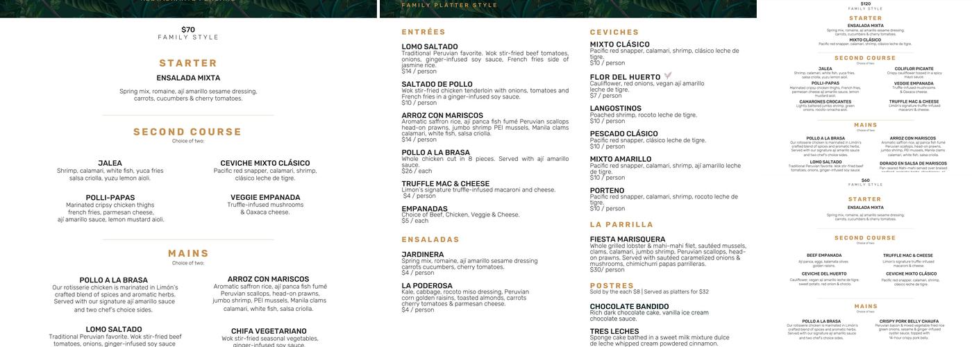 Limón Menu
