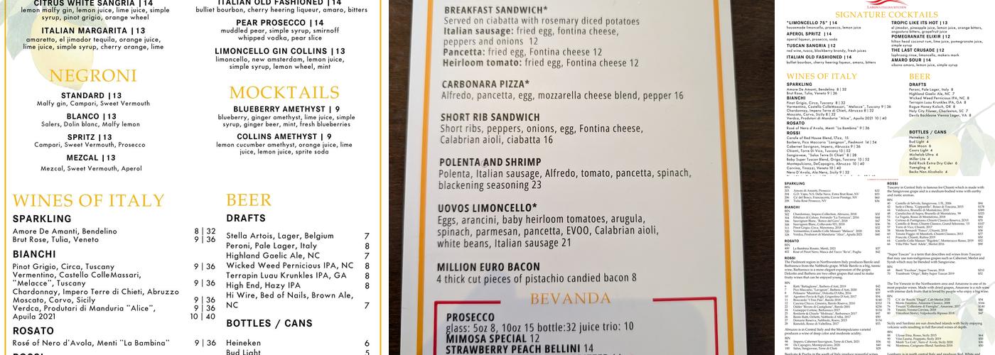Limoncello Menu
