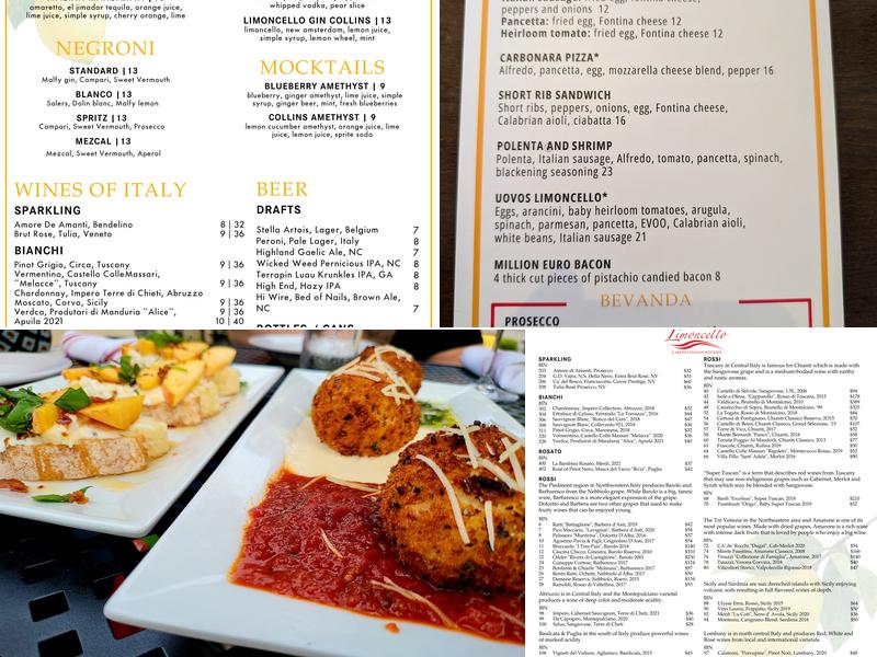 Limoncello Menu