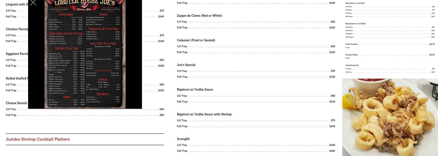 Lobster House Joe's Menu