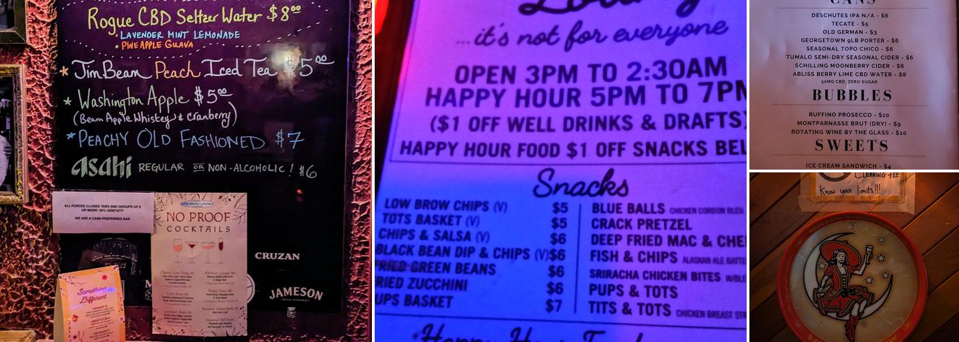 Low Brow Lounge Menu