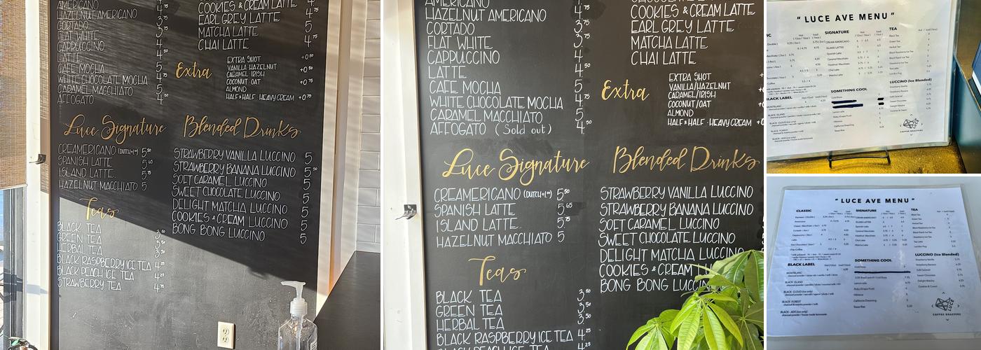 Luce Coffee Roasters Menu