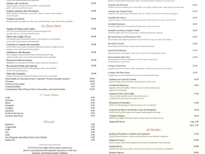 Lucia's Menu