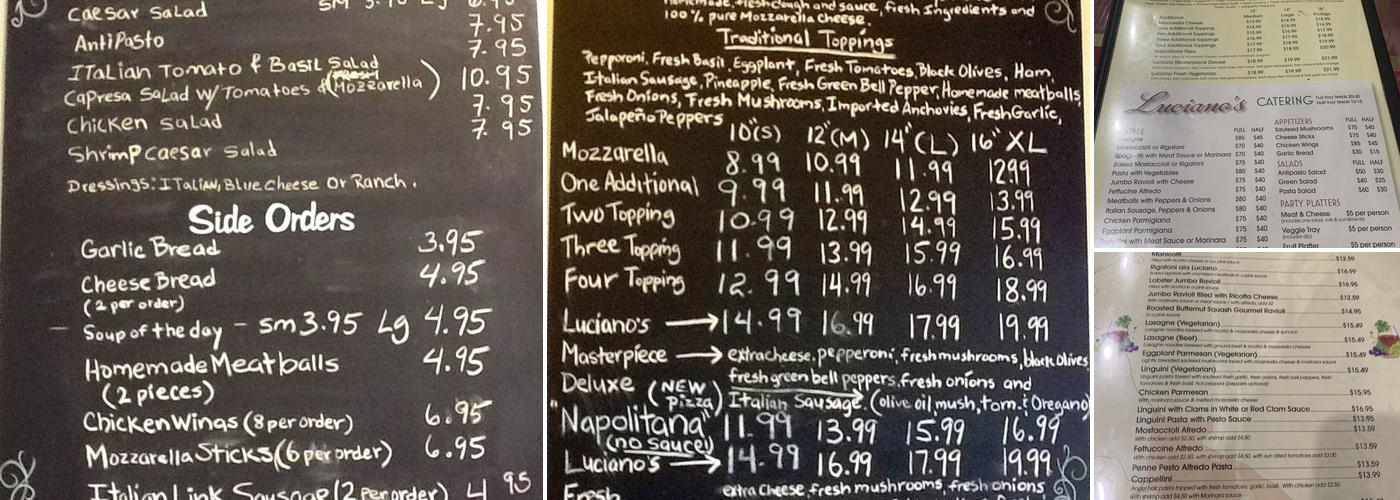 Lucianos Ristorante Menu
