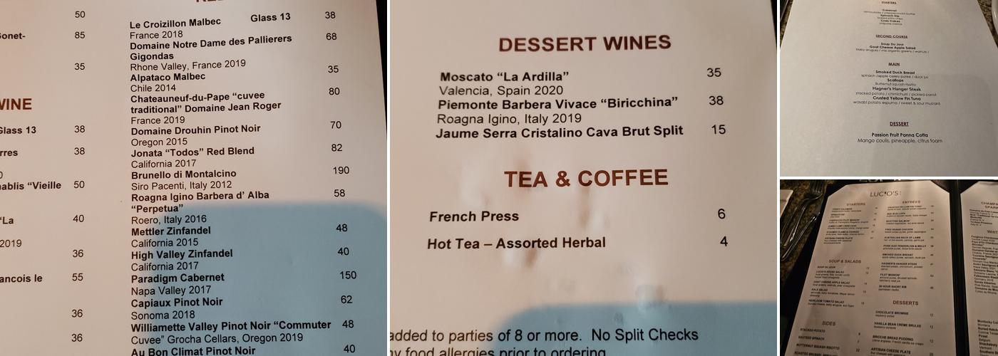Lucio's Menu