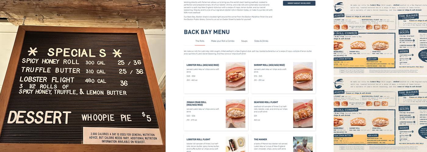 Luke's Lobster Back Bay Menu
