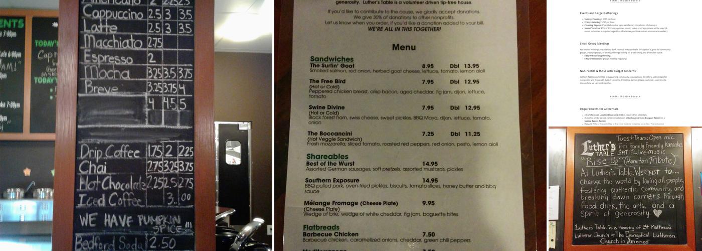 Luther's Table Menu
