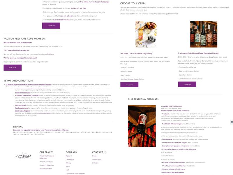 L'uva Bella Winery Menu