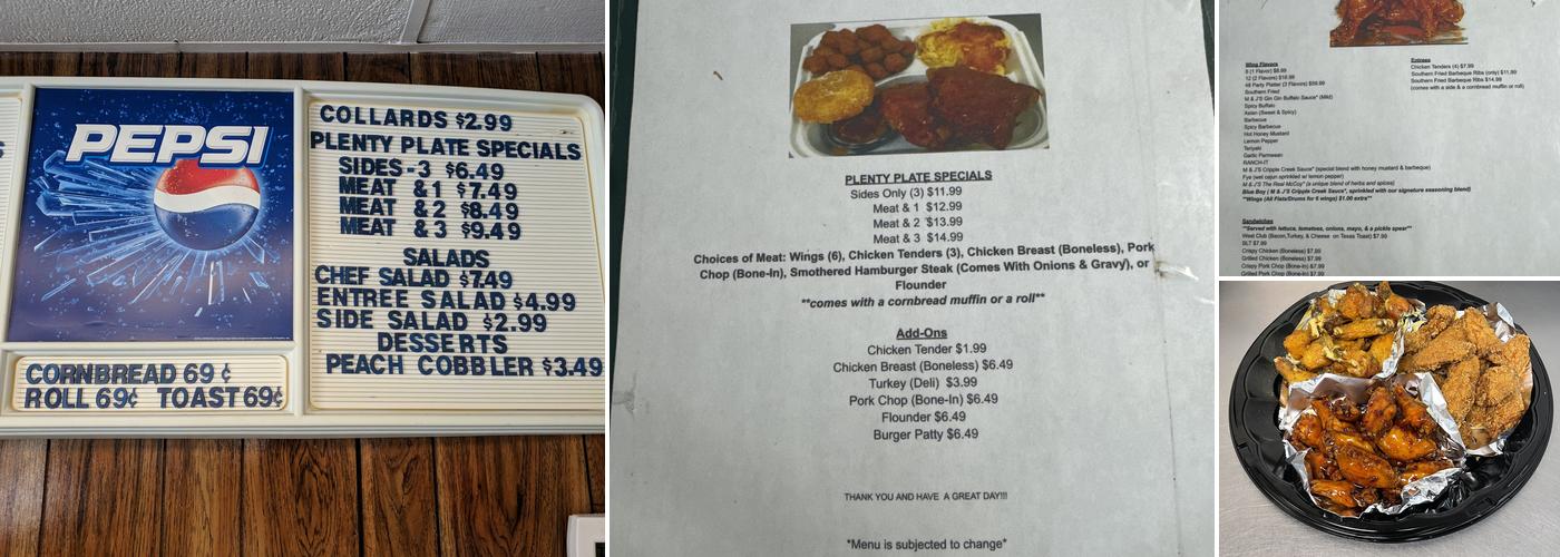 M & J'S Wings & Plenty Menu