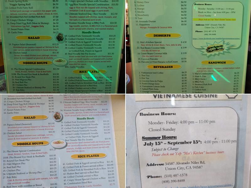 Mai's Kitchen Menu