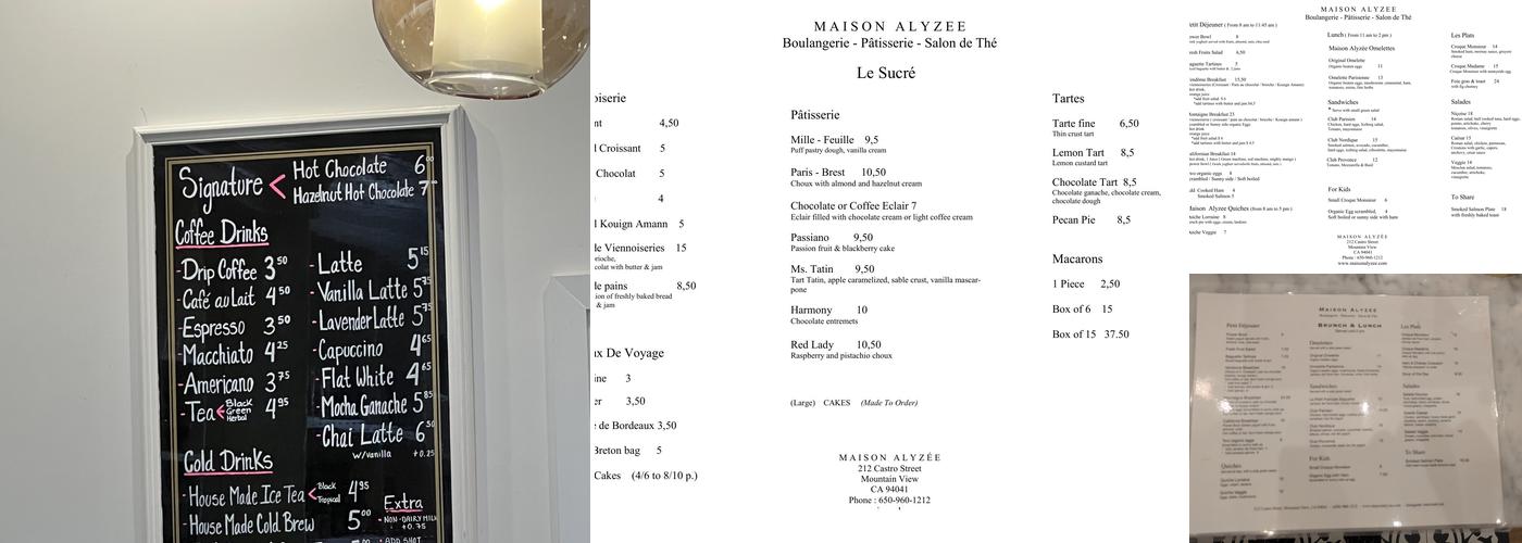 Maison Alyzée Menu