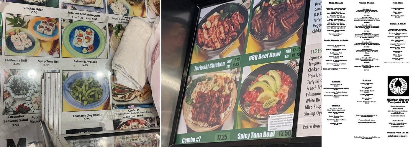 Mako Bowl Menu