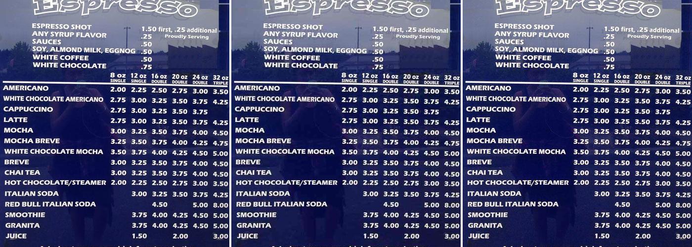 Mama Bear's Espresso Menu