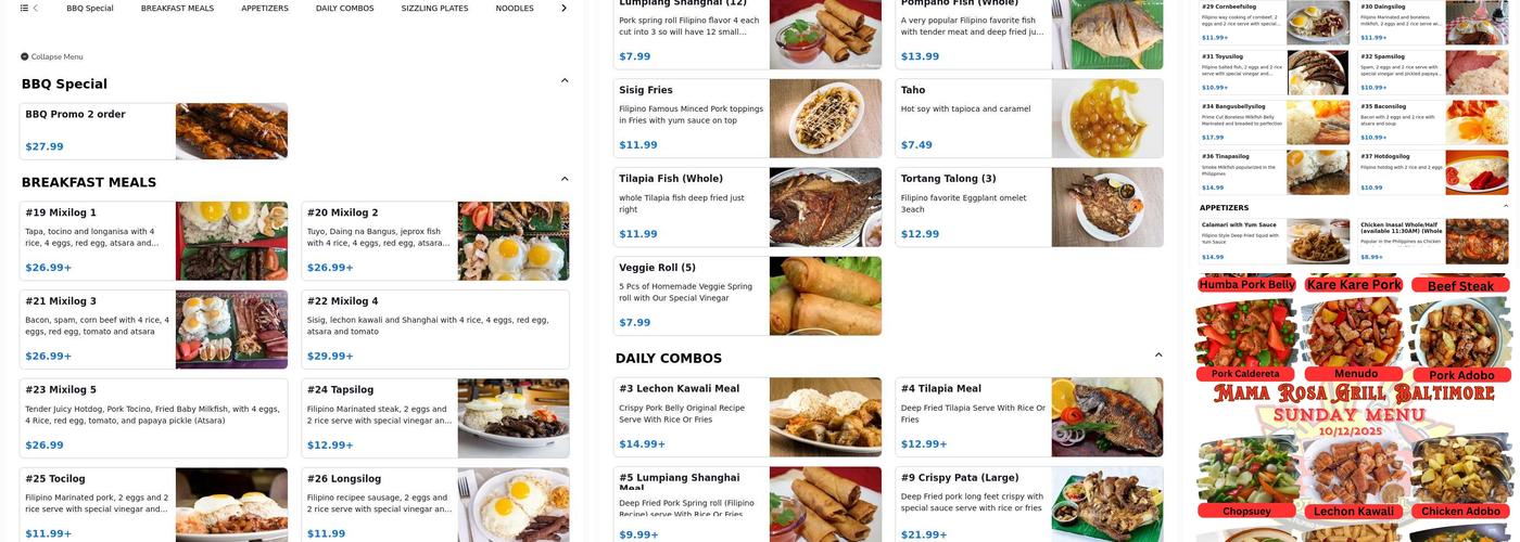 Mama Rosa Grill Baltimore Menu