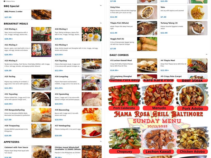 Mama Rosa Grill Baltimore Menu