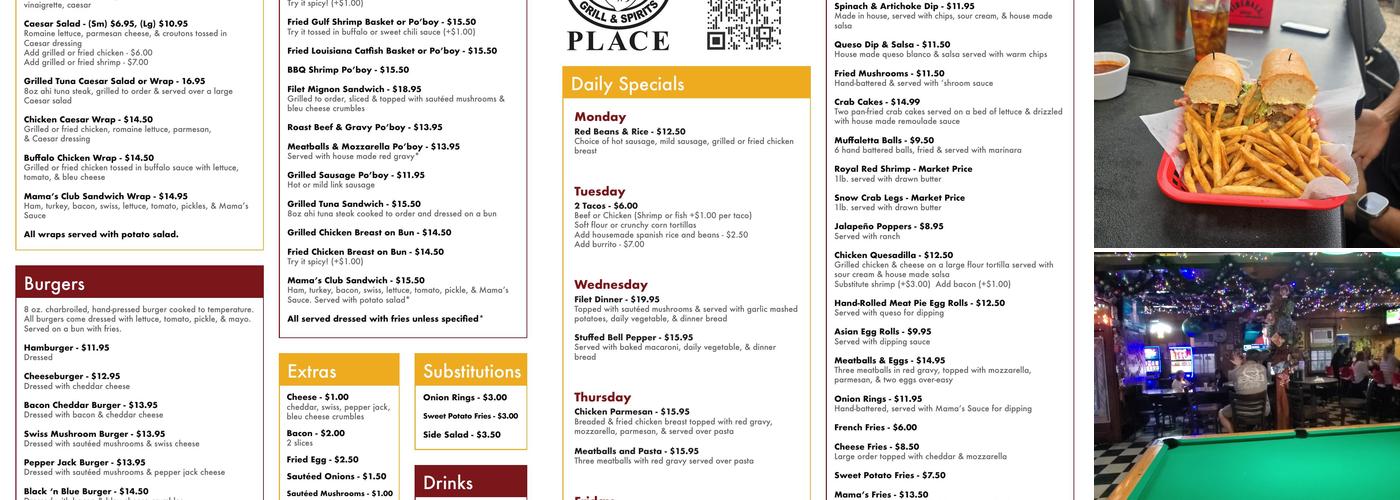 Mama's Place Menu