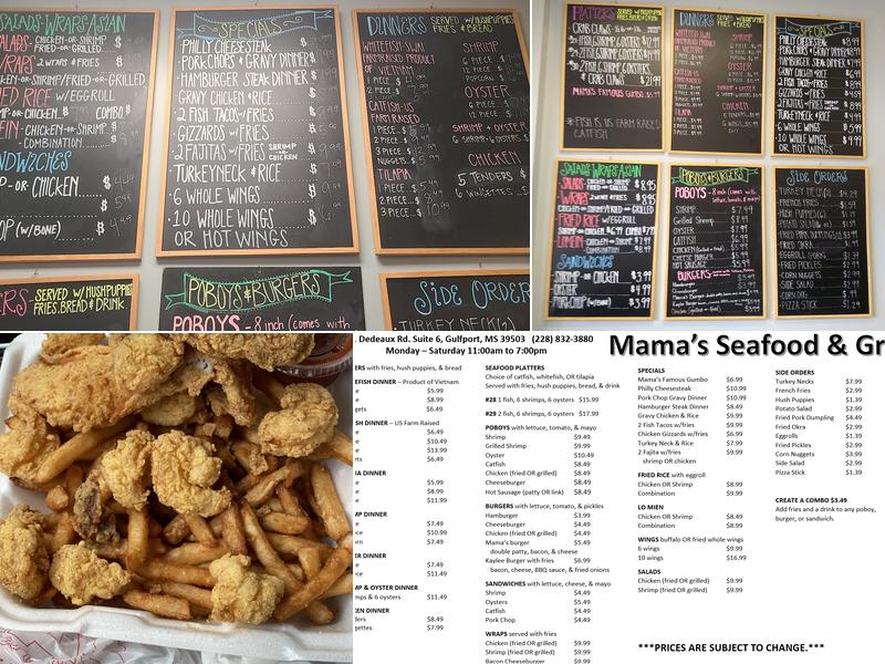 Mama's Seafood & Grill Menu