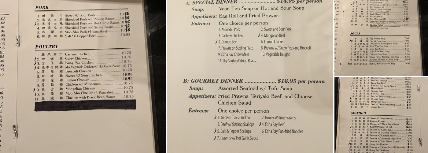 Edna Ray Chinese Restaurant Menu