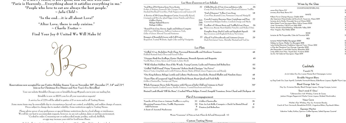 Brindille Menu
