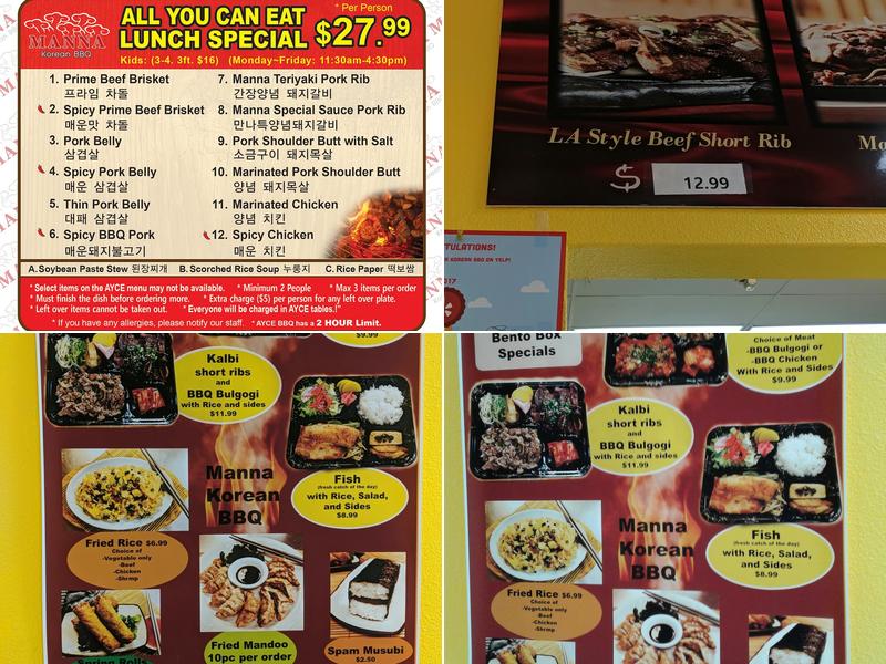 Manna Korean BBQ Menu