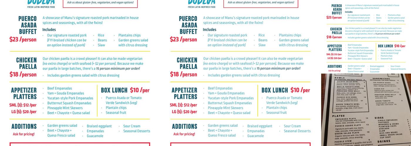 Manu’s Bodega Menu