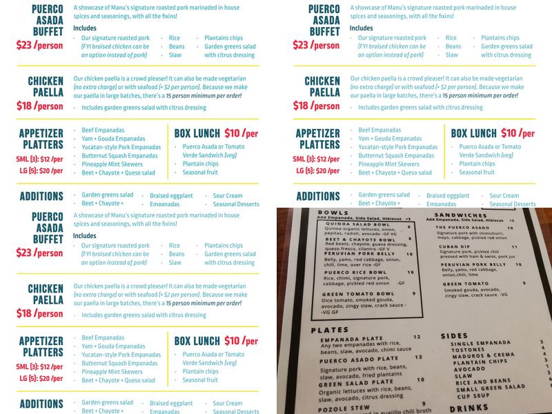 Manu’s Bodega Menu