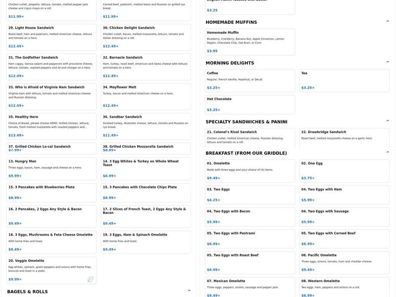 Maple Avenue Delicatessen Menu