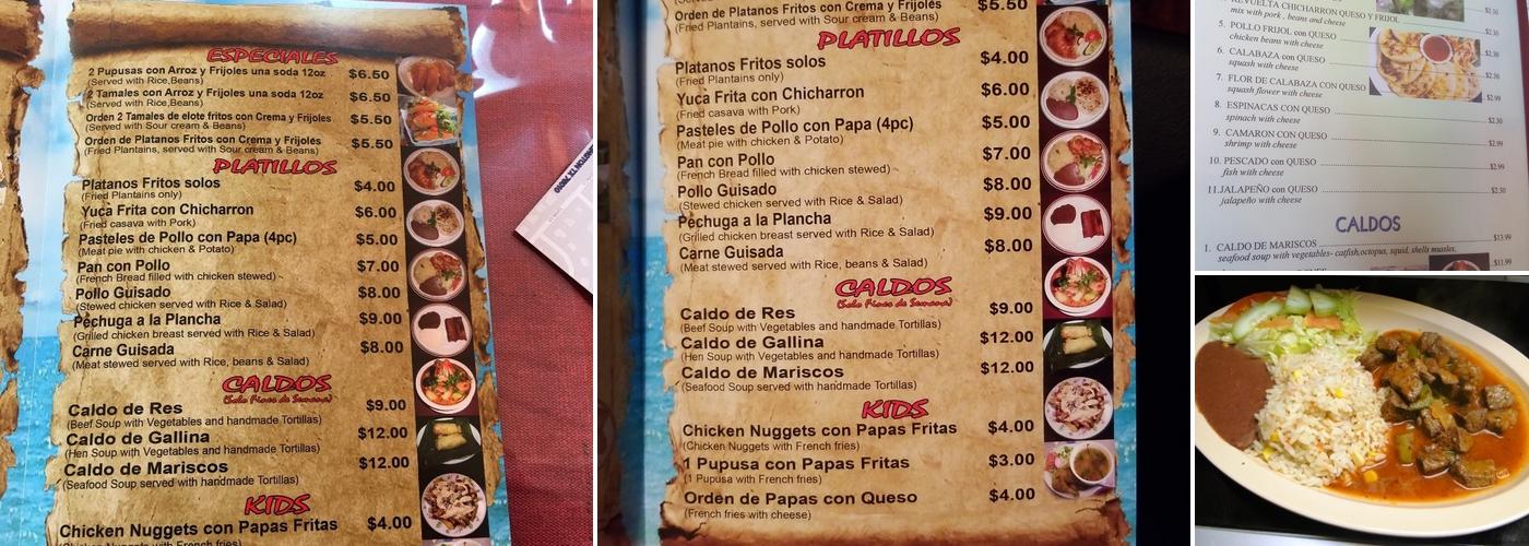 Maria's pupuseria restaurante Menu