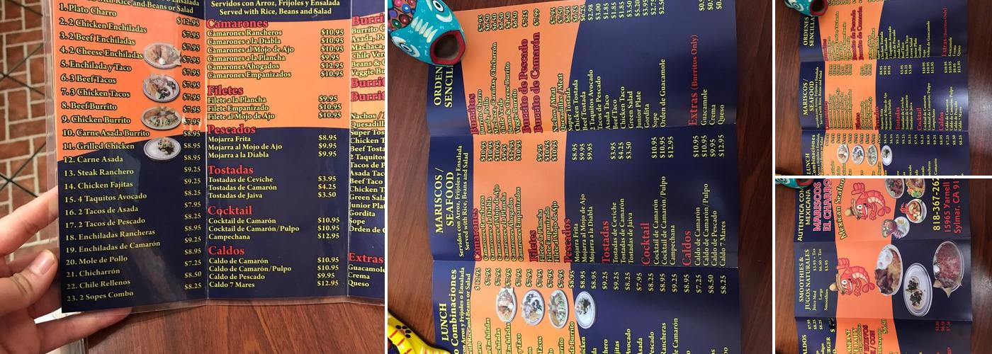 Mariscos El Charro Menu