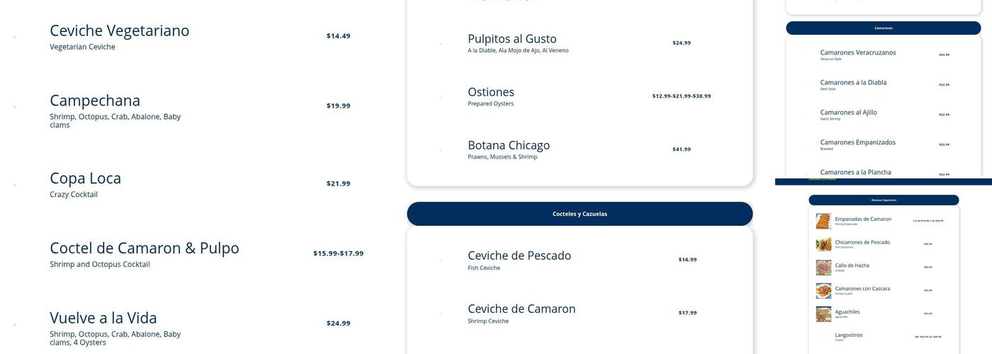 Mariscos Las Islitas Menu