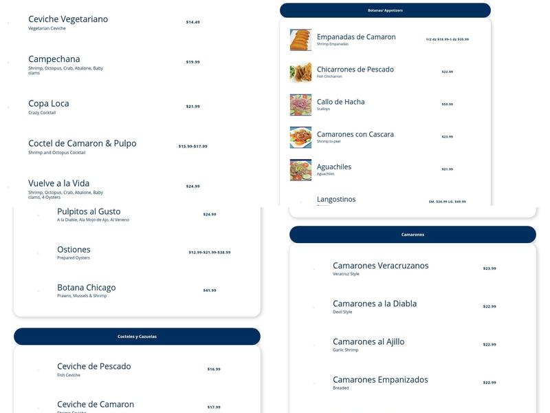 Mariscos Las Islitas Menu