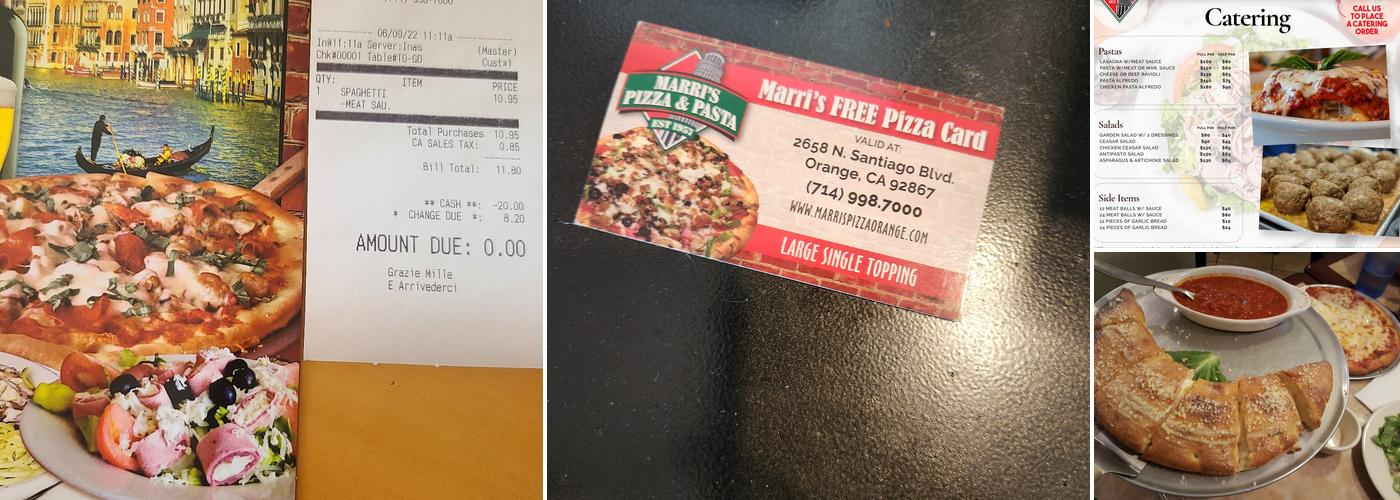 Marri's Pizza Orange Menu