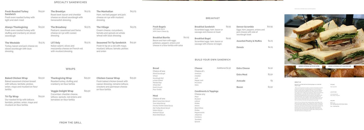 Marsha's Lunchbox Menu