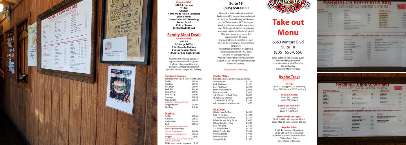 Marshall's Bodacious BBQ Menu