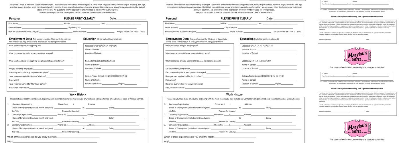 Marylou's Coffee Menu