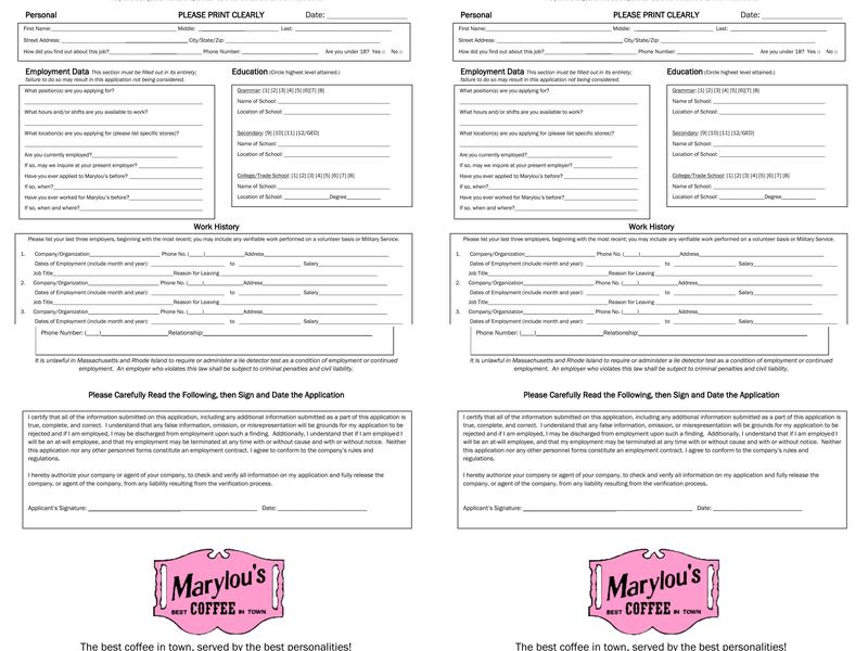 Marylou's Coffee Menu